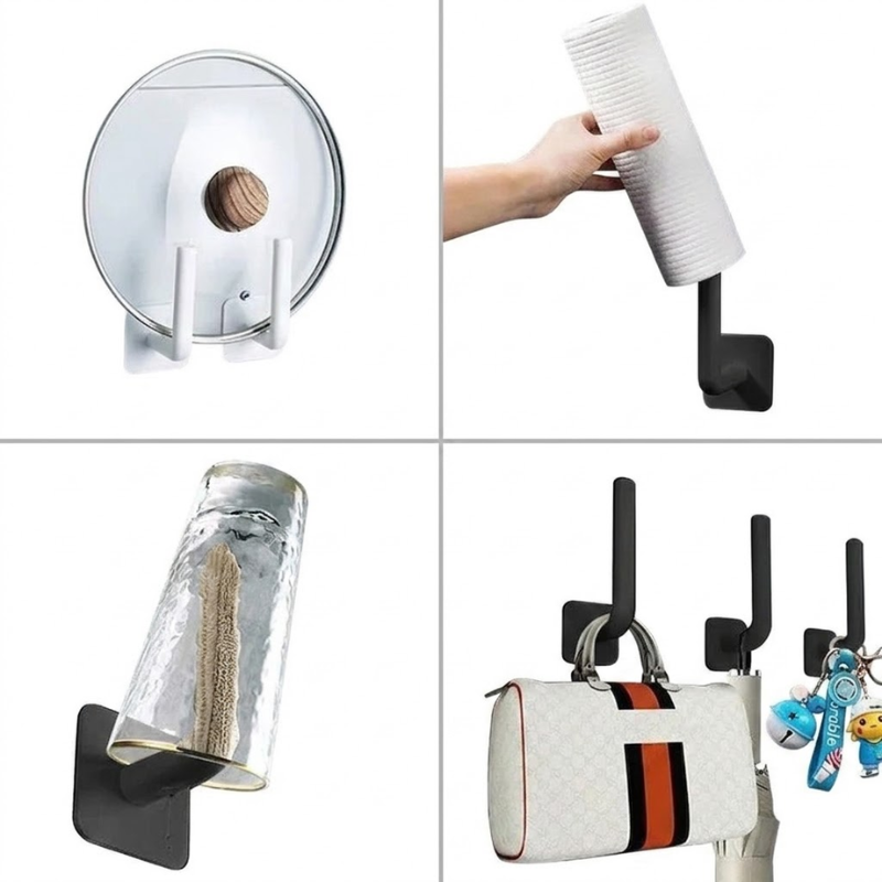 6 Piece Adhesive Wall Hooks No Drill Strong Paste Hook Storage Rack