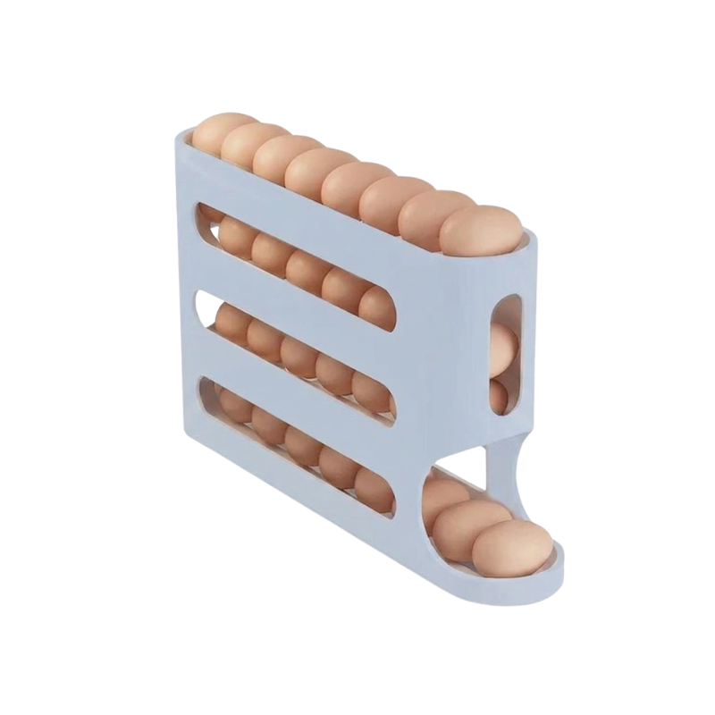4 Layer Gray Egg Storage Box Automatic Rolling Refrigerator Organizer Rack