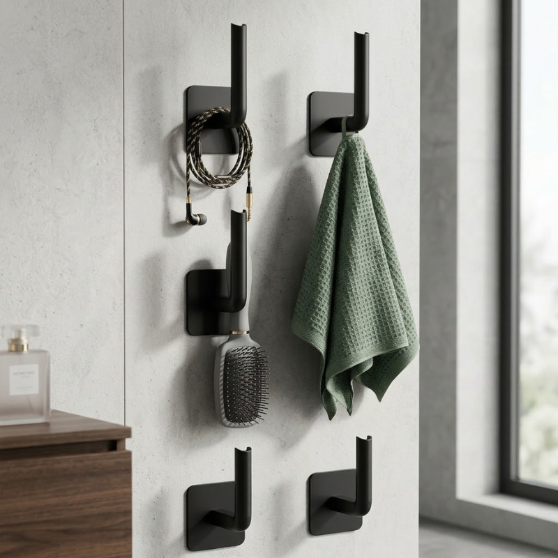 6 Piece Adhesive Wall Hooks No Drill Strong Paste Hook Storage Rack