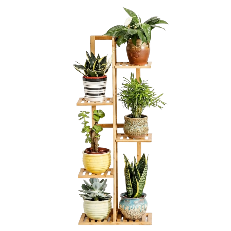 5 Tier Bamboo Plant Stand Vertical Shelf 6 Pots Indoor Outdoor Display Rack