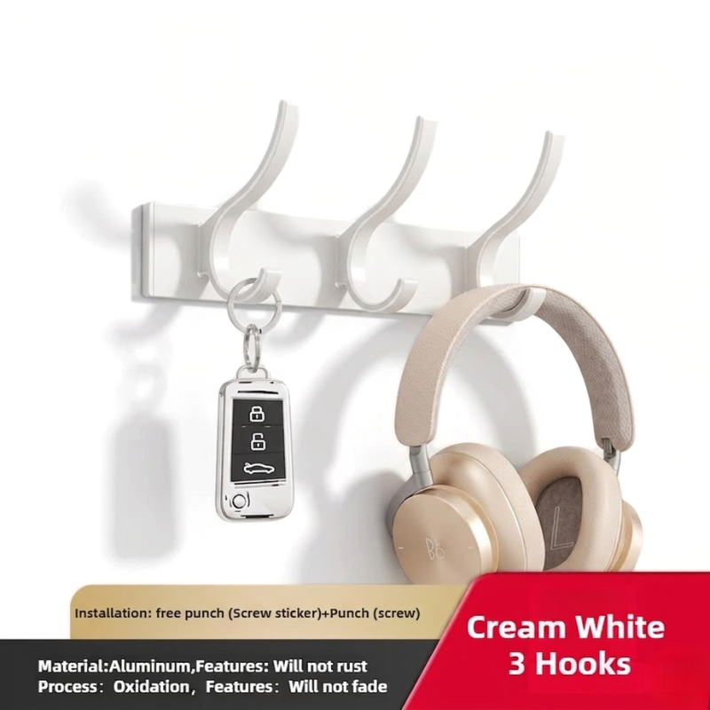 3 Hook Wall Mounted Coat Hook Rack Aluminum Towel Hanger White