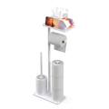 Floor Standing Toilet Paper Holder Stand with Brush and Phone Shelf Storage Rack White