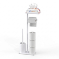 Floor Standing Toilet Paper Holder Stand with Brush Storage Bathroom Rack White