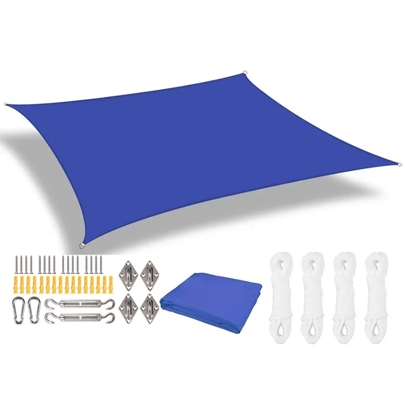 Waterproof Sun Shade Sail Royal Blue 3 × 4 m Rectangle Canopy with 24 Piece Mounting Hardware Kit