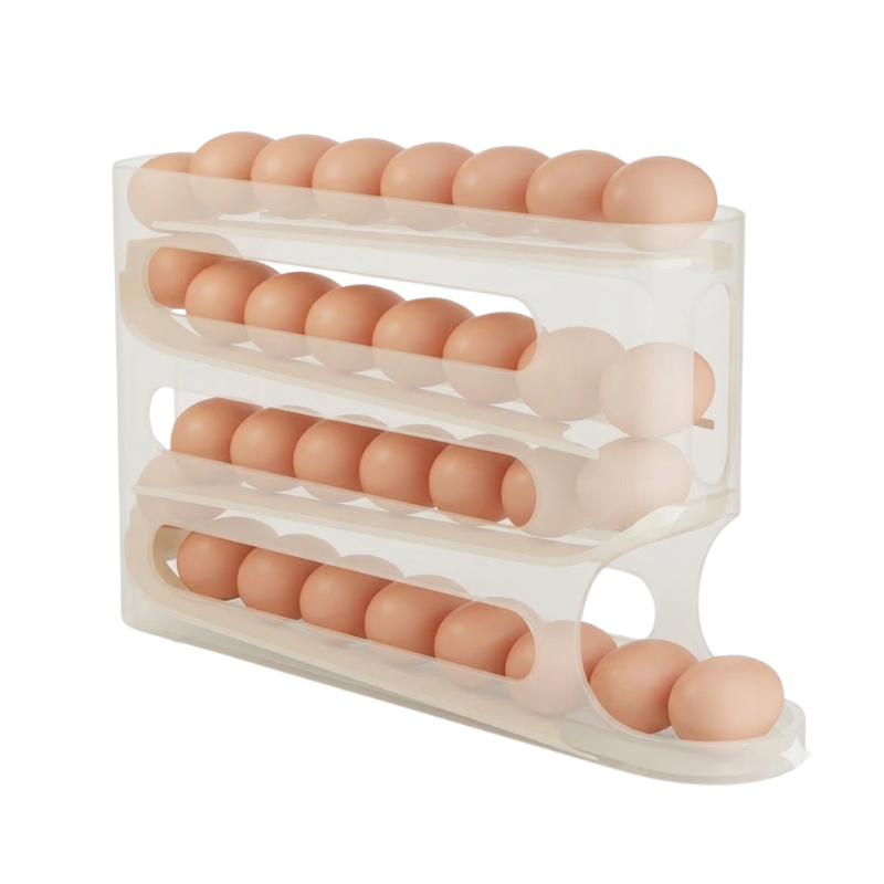 4 Layer Transparent Egg Storage Box Automatic Rolling Refrigerator Organizer Rack