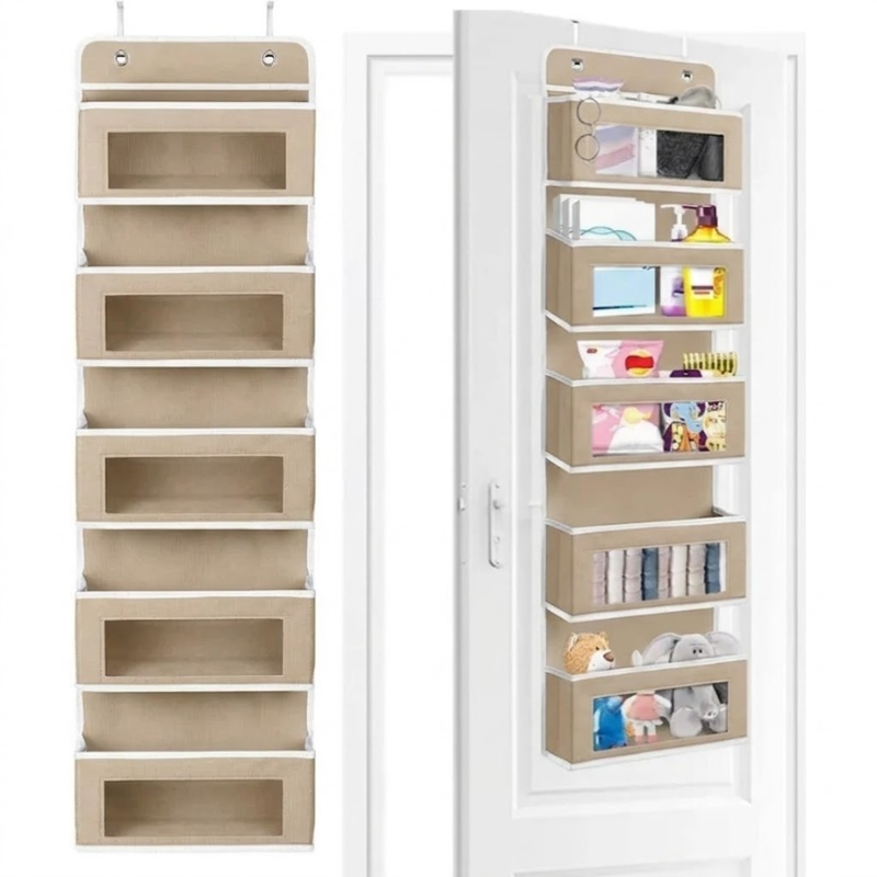 5 Shelf Beige Hanging Storage Organizer Over Door 5 Pocket Rack