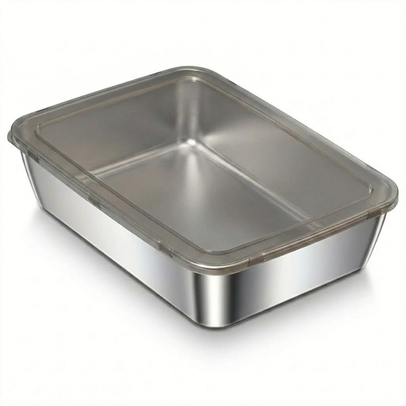 1 Piece Stainless Steel Food Storage Container Rectangle Lunch Box with Lid Kitchen Meal Prep Organizer