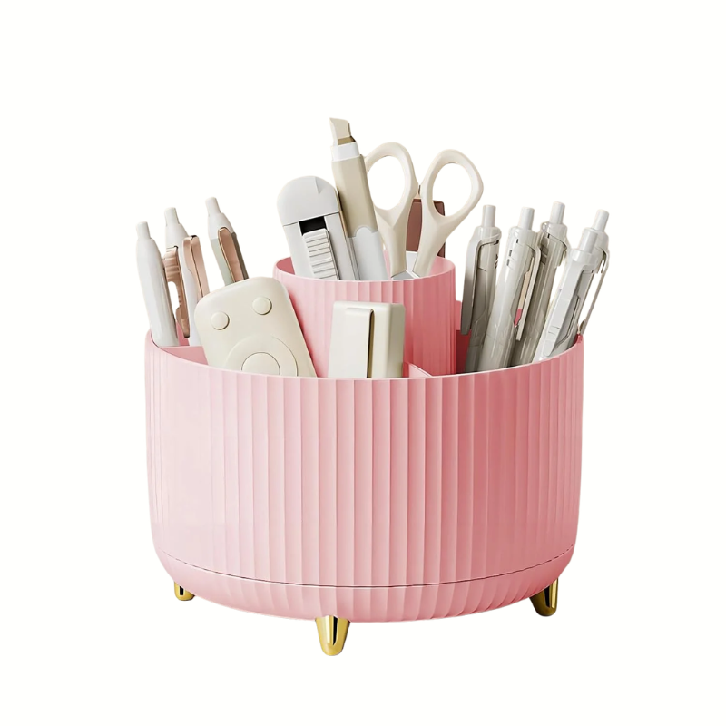 360° Rotating Makeup Organizer Storage Box Cosmetic Brush Holder Lipstick Jewelry Container Pink