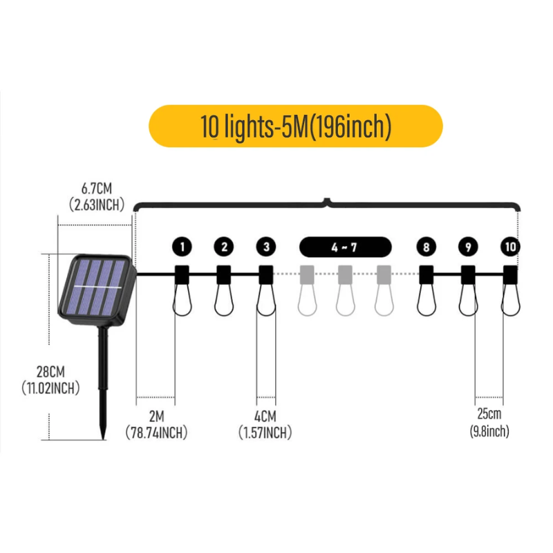 Solar String Lights 4.5m 10 LED Edison Bulb Waterproof Outdoor Garden Lights