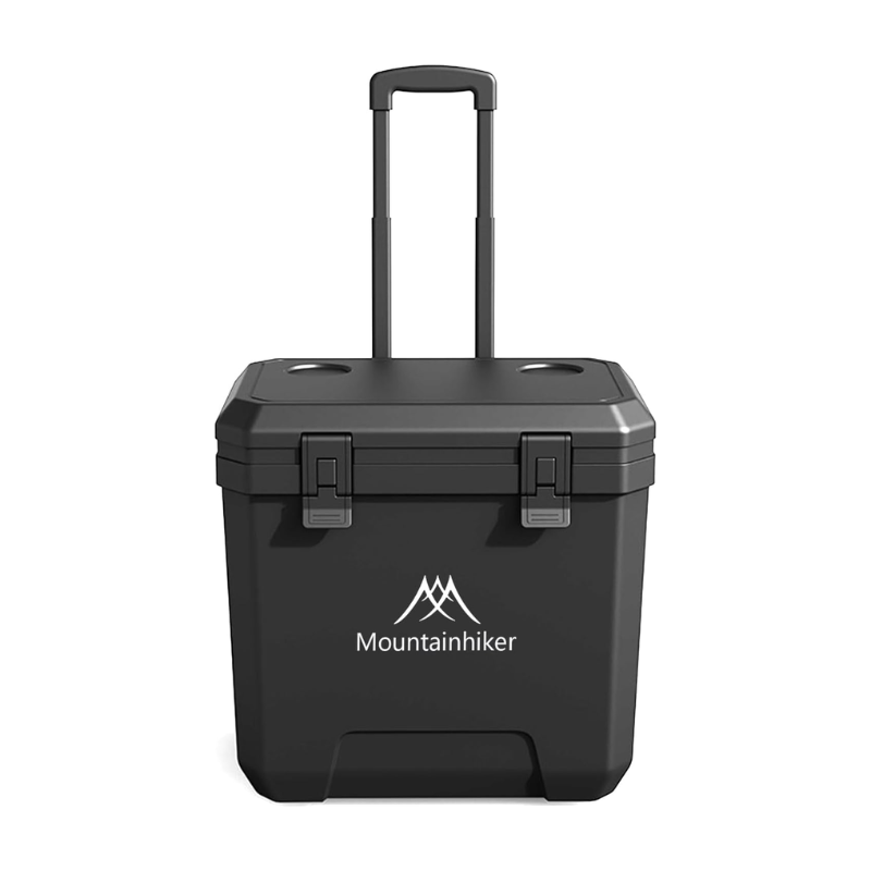 Portable 38L Insulated Cooler Box with Wheels Outdoor Trolley Refrigerator Black for Camping BBQ