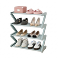 4 Tier Blue Z-Shaped Shoe Rack Space-Saving Storage Organizer
