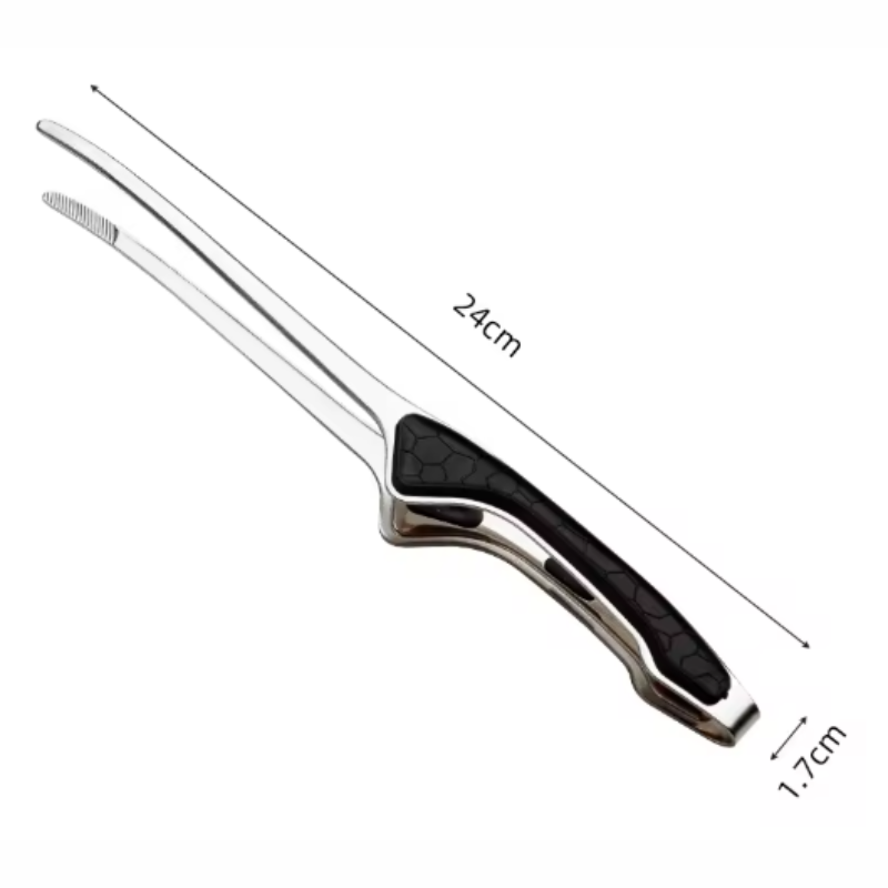 Black Silver Stainless Steel BBQ Tongs Non-Slip Cooking Food Clip