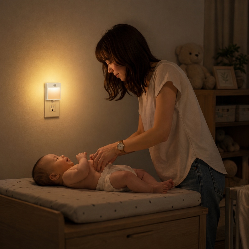 AU Plug LED Motion Sensor Night Light Adjustable Brightness Warm and White Light