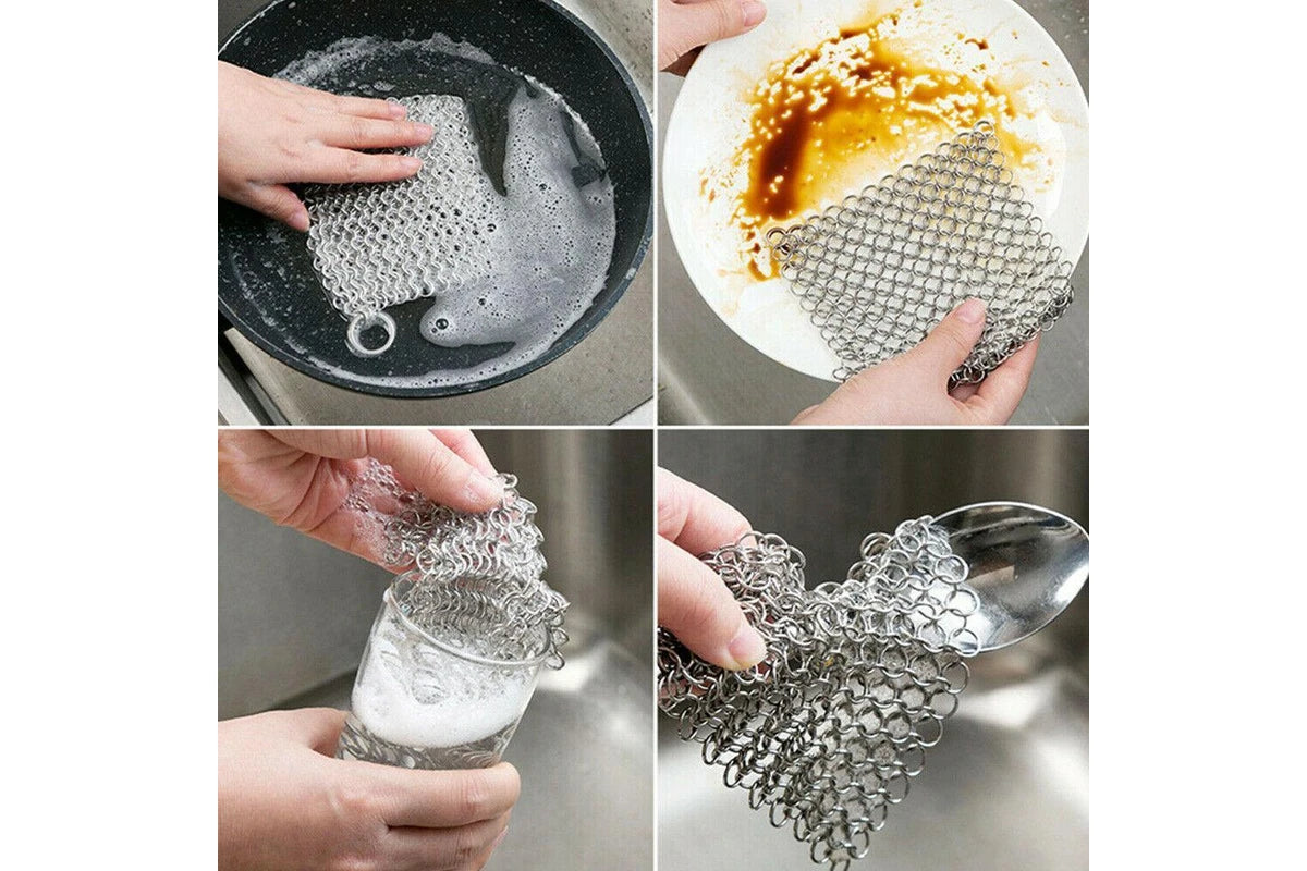 Stainless Steel Scrubber Square Kitchen Cleaning Mesh Reusable Pot Pan Cleaner Tool