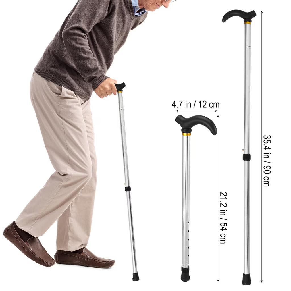 Adjustable Aluminum Walking Stick Silver 75-90cm Anti-Slip Support Cane