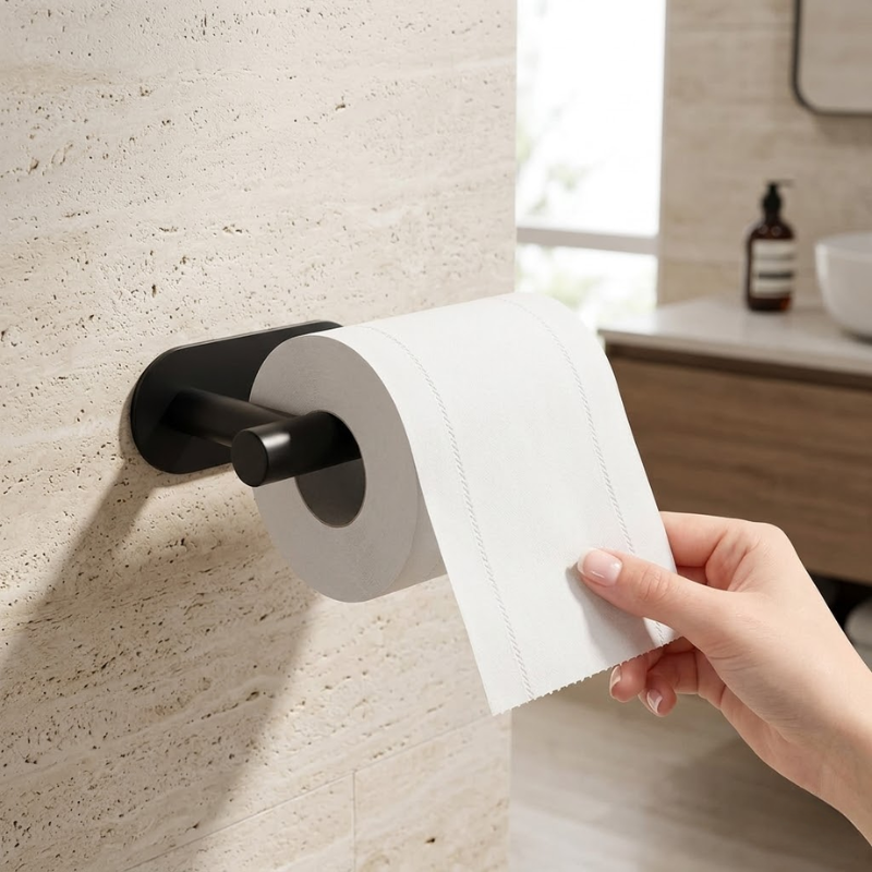 Black Kitchen Paper Towel Holder Adhesive Wall Mounted Tissue Roll Rack