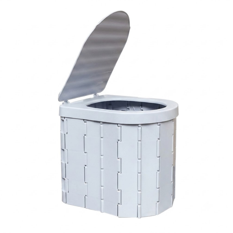 Portable Folding Bucket Toilet Seat Gray With Lid Compact Plastic Outdoor Emergency Toilet for Camping Travel