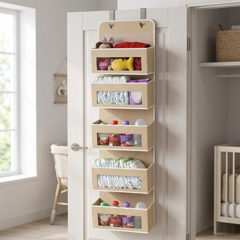 5 Shelf Beige Hanging Storage Organizer Over Door 5 Pocket Rack