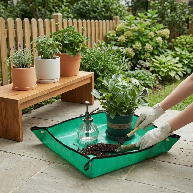 66x66cm Waterproof Planting Mat Foldable Gardening Potting Pad with Snap Corners