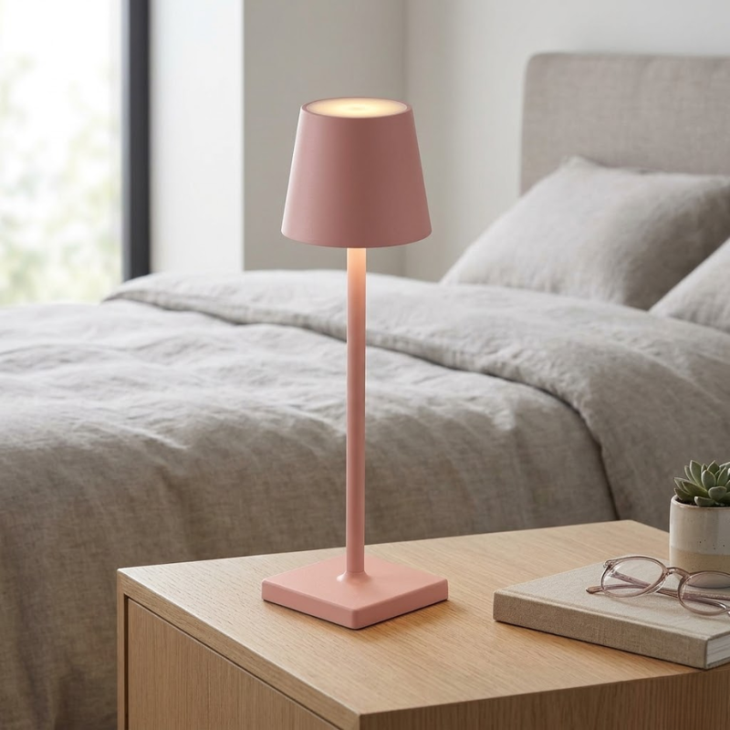 LED Touch Pink Table Lamp 3 Color Dimmable USB Powered Desk Bedside Light