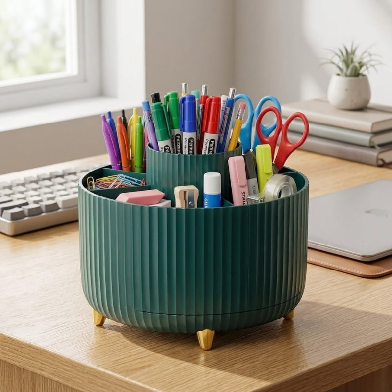 360° Rotating Makeup Organizer Storage Box Cosmetic Brush Holder Lipstick Jewelry Container Green