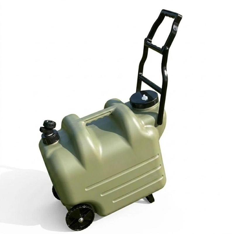 Portable 28L Green Water Storage Container with Wheels Tap and Screw Lid for Camping Travel