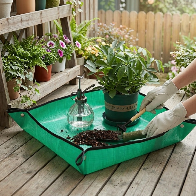100x100cm Waterproof Planting Mat Foldable Gardening Potting Pad with Snap Corners