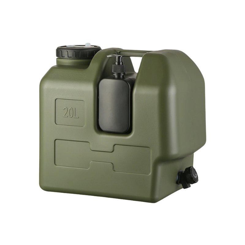 20L Portable Army Green Water Storage Tank with Spigot Soap Dispenser and Carry Handle