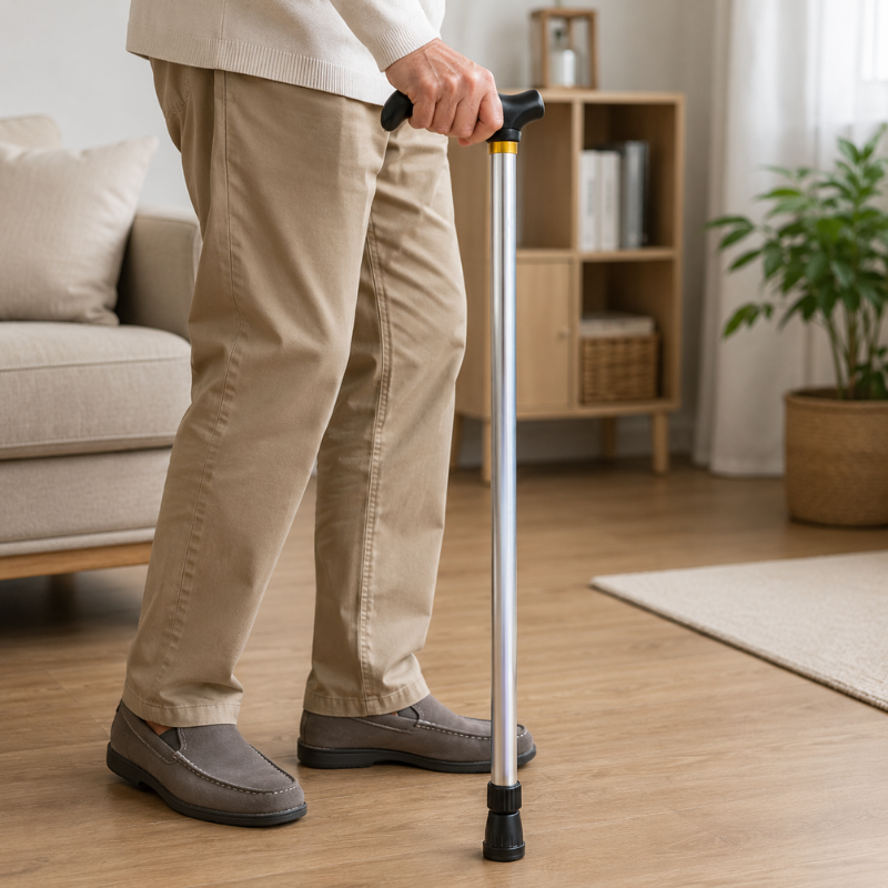 Adjustable Aluminum Walking Stick Silver 75-90cm Anti-Slip Support Cane
