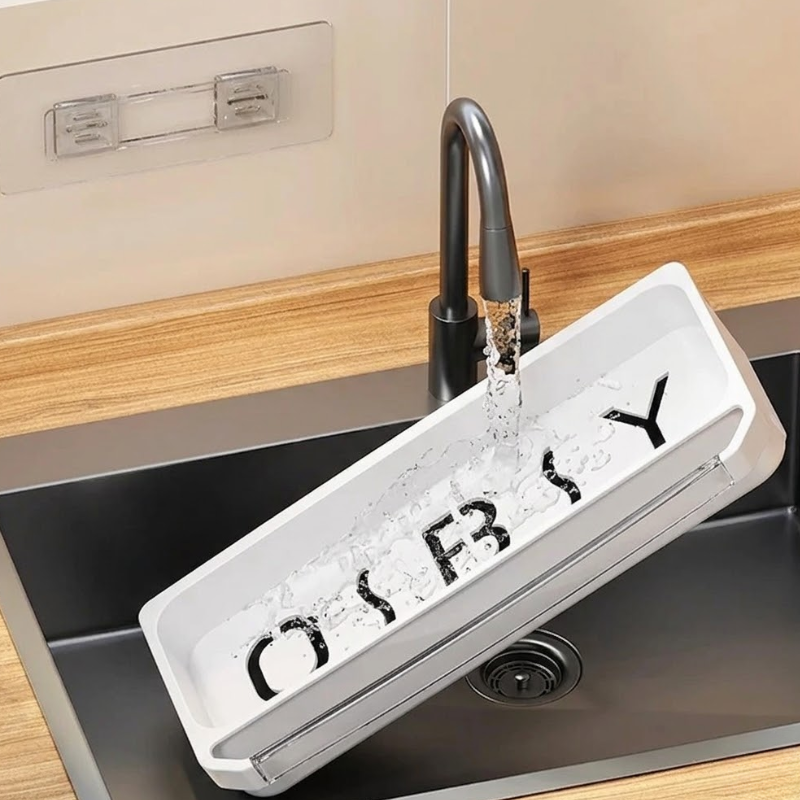 Kitchen Sink Organizer Drain Rack Self Draining Sponge Soap Holder White