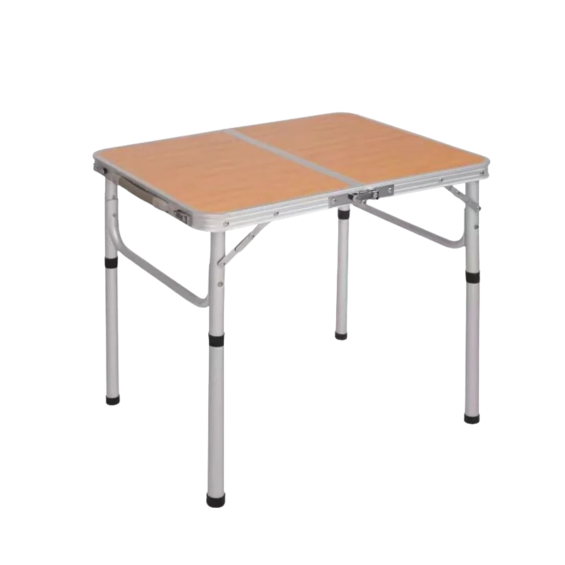 Portable Brown Foldable Camping Table Adjustable Height Aluminum Alloy Picnic Table for Hiking Fishing and Outdoor Use