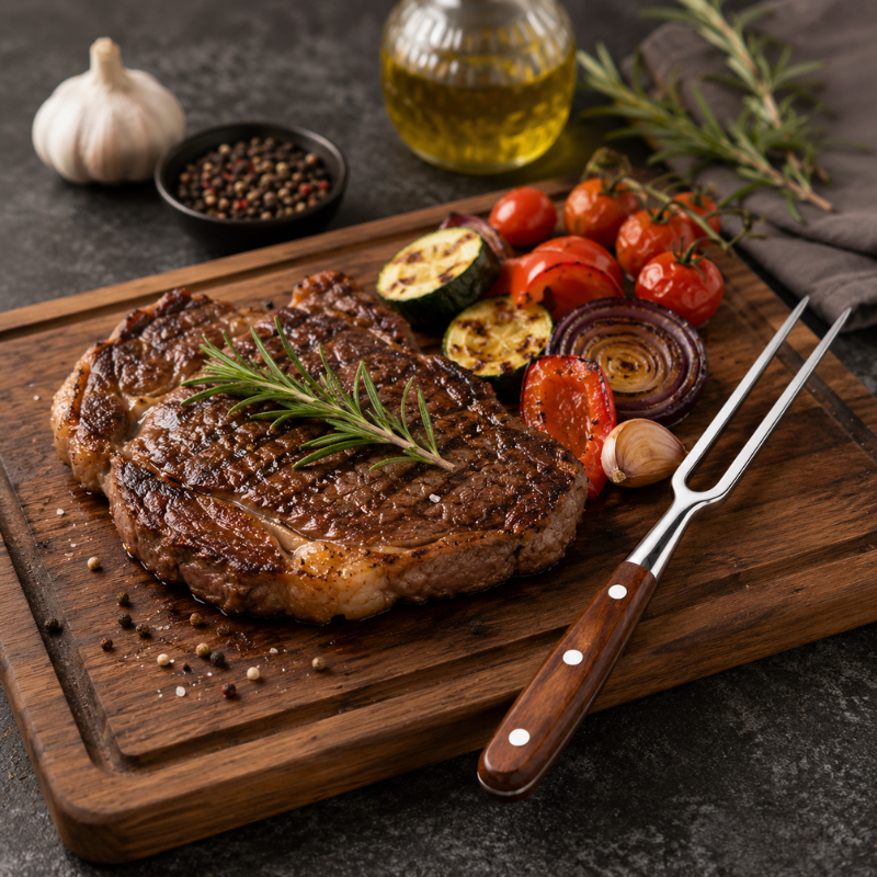 Stainless Steel BBQ Fork with Wooden Handle Portable Grill Cooking Tool