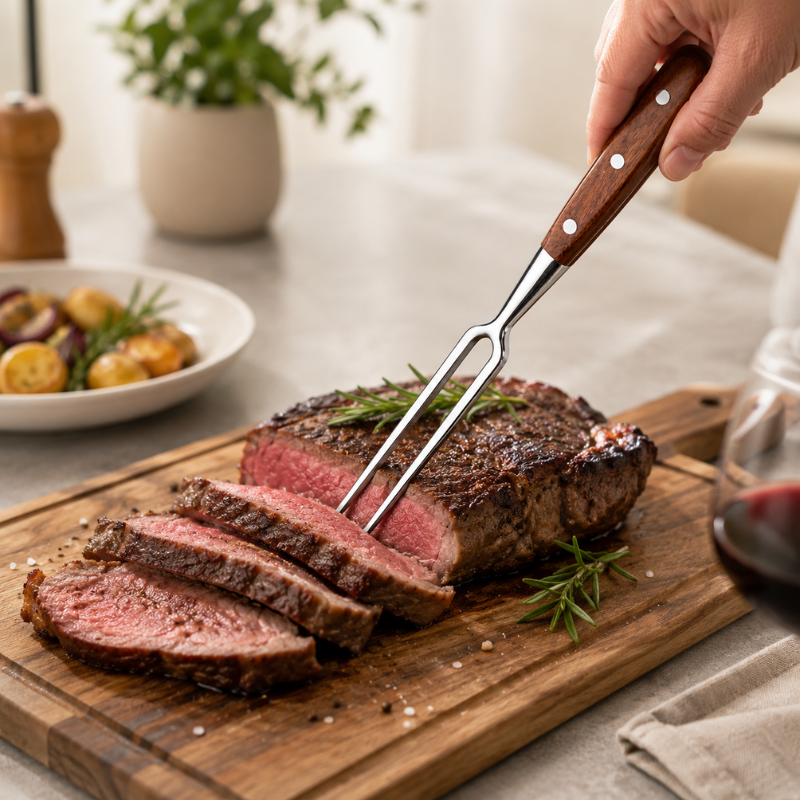 Stainless Steel BBQ Fork with Wooden Handle Portable Grill Cooking Tool