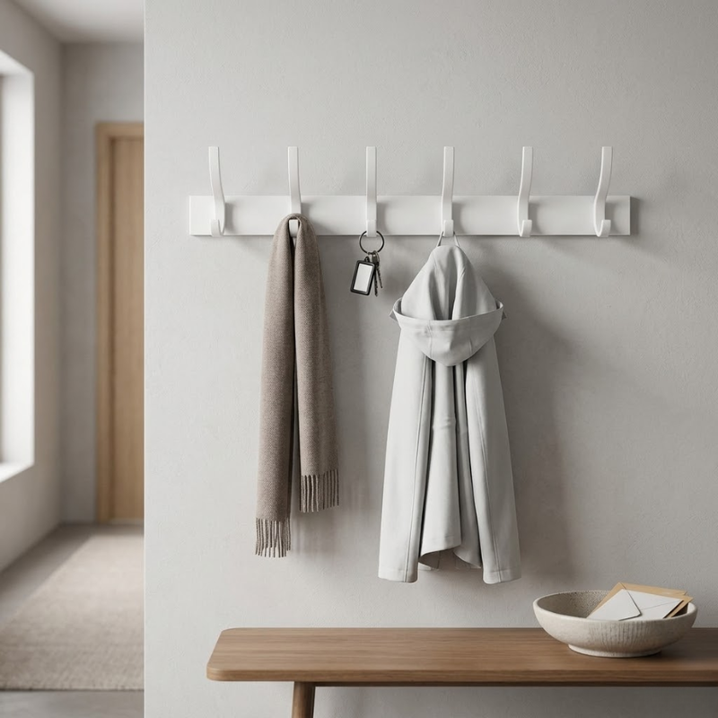 6 Hook Wall Mounted Coat Hook Rack Aluminum Towel Hanger White