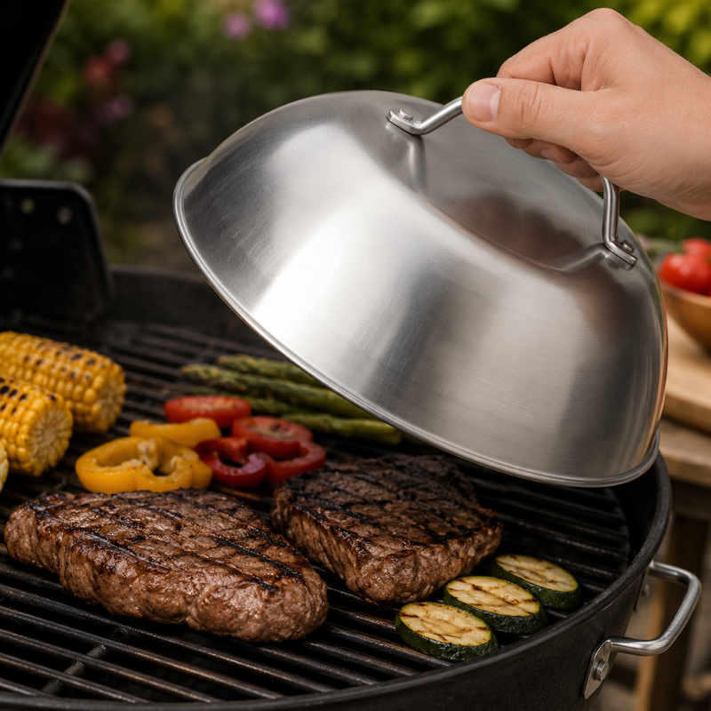 Stainless Steel BBQ Grill Cover 9 Inch Cooking Dome Outdoor Barbecue Accessory
