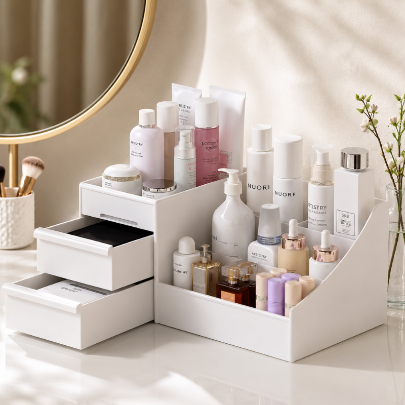 1 Piece White Drawer Makeup Storage Box Desktop Organizer for Cosmetics Skincare