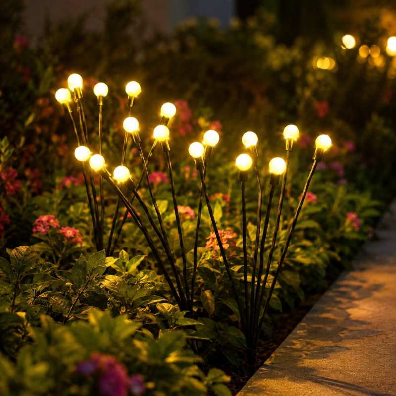 10 LED Solar Firefly Swaying Lights Warm White Outdoor Garden Pathway Decor Light