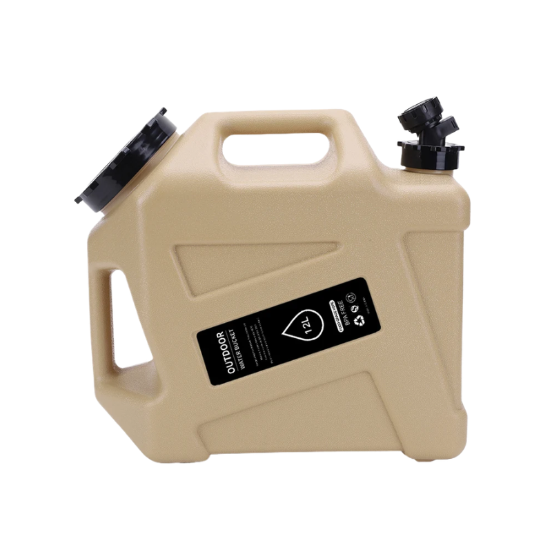 12L Portable Khaki Water Storage Container with Wide Opening for Camping Travel and Outdoor Use