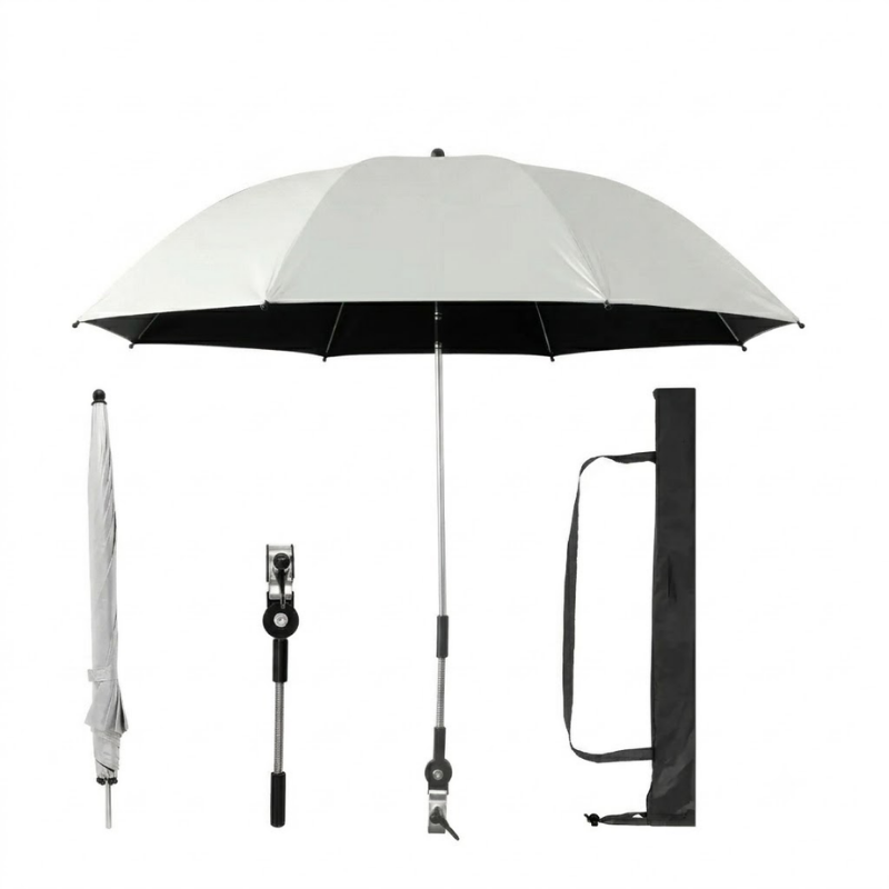 106cm Silver Clip On Beach Umbrella 360 Degree Adjustable UV Sun Shade for Camping Chairs