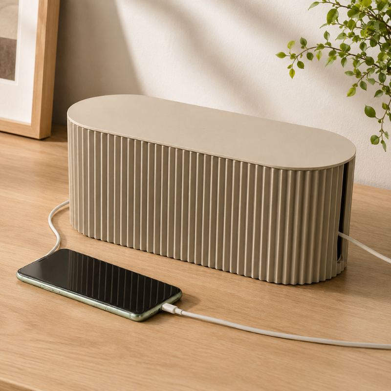 Cable Management Box Brown Wire Storage Organizer for Desk and Router