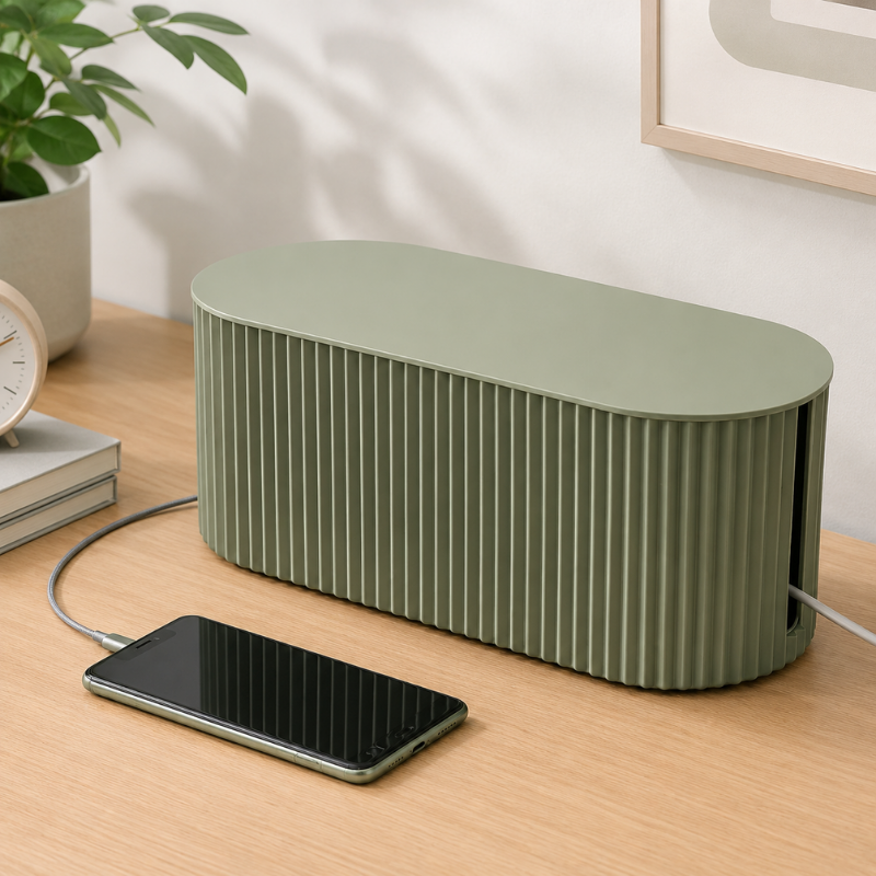 Cable Management Box Green Wire Storage Organizer for Desk and Router