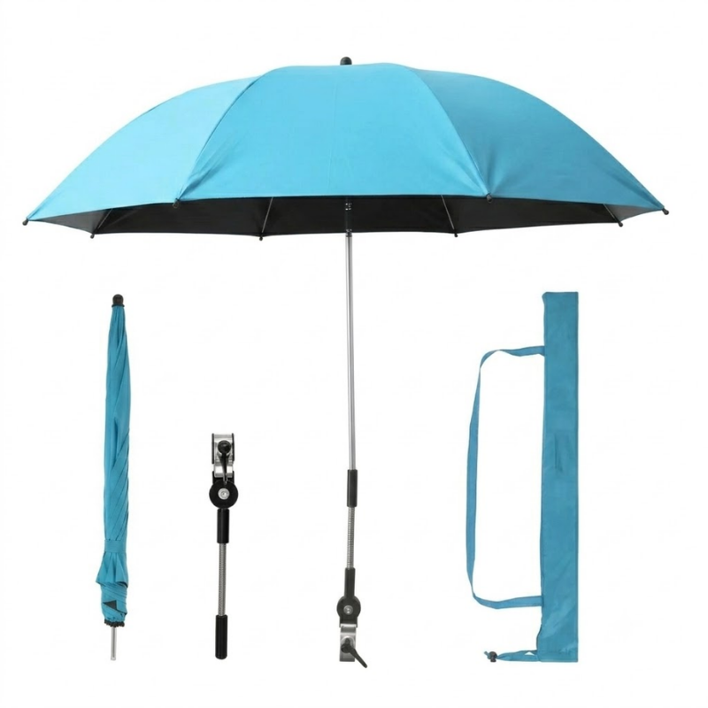 106cm Light Blue Clip On Beach Umbrella 360 Degree Adjustable UV Sun Shade for Camping Chairs