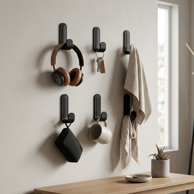 6 Piece Self-Adhesive Wall Hooks Waterproof J-Hook for Bathroom Kitchen Home