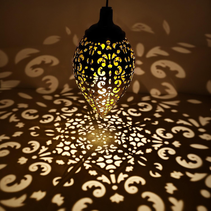 Solar Hanging Lantern Drop Shape Iron Garden Light Outdoor Decorative Lamp Bronze