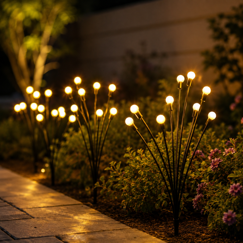 8 LED Solar Firefly Swaying Lights Warm White Outdoor Garden Pathway Decor Light