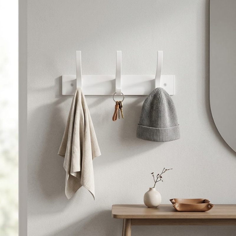 3 Hook Wall Mounted Coat Hook Rack Aluminum Towel Hanger White