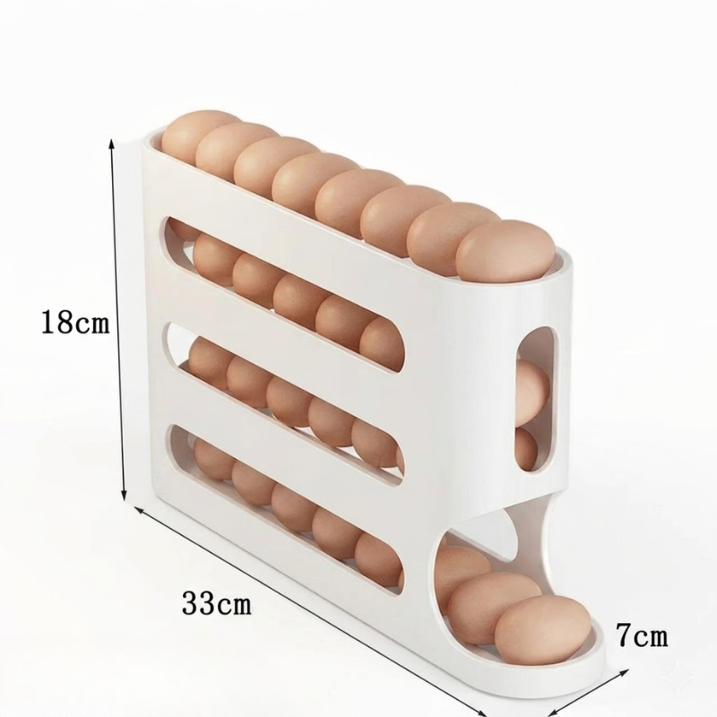 4 Layer White Egg Storage Box Automatic Rolling Refrigerator Organizer Rack