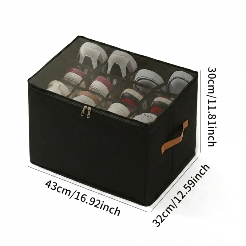 12 Grid Black Foldable Clothing Organizer Box Wardrobe Storage Bin with Lid