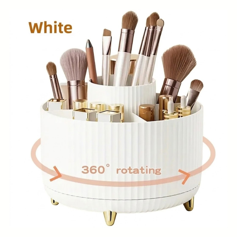 360° Rotating Makeup Organizer Storage Box Cosmetic Brush Holder Lipstick Jewelry Container White