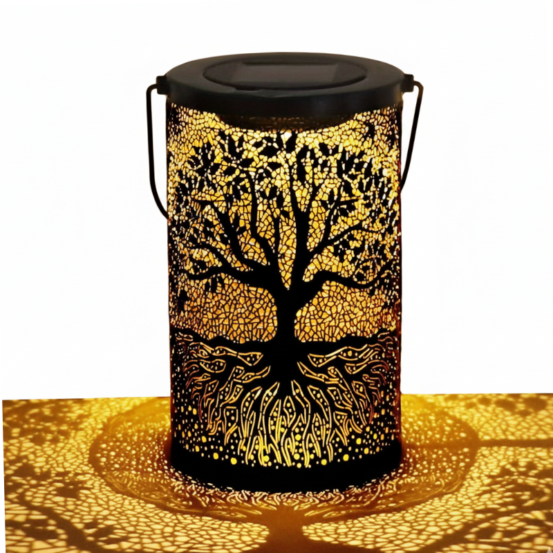Solar Hanging Lantern Tree Pattern LED Outdoor Garden Light Metal Decorative Lamp Black